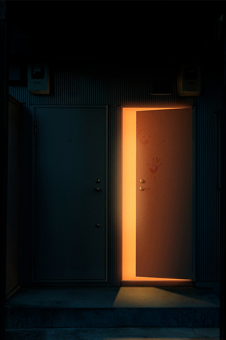 Pièce noire porte avec lumière